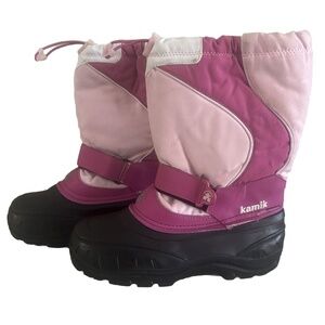 KAMIK Big Girls Sz 4 Winter Snow Boots Pink Black Fleece Lined